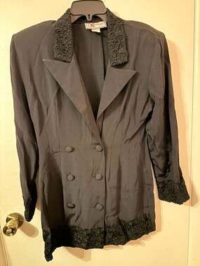 Body Exteriors Vintage Black Double Breasted Blazer with Lace Trim Size 11/12